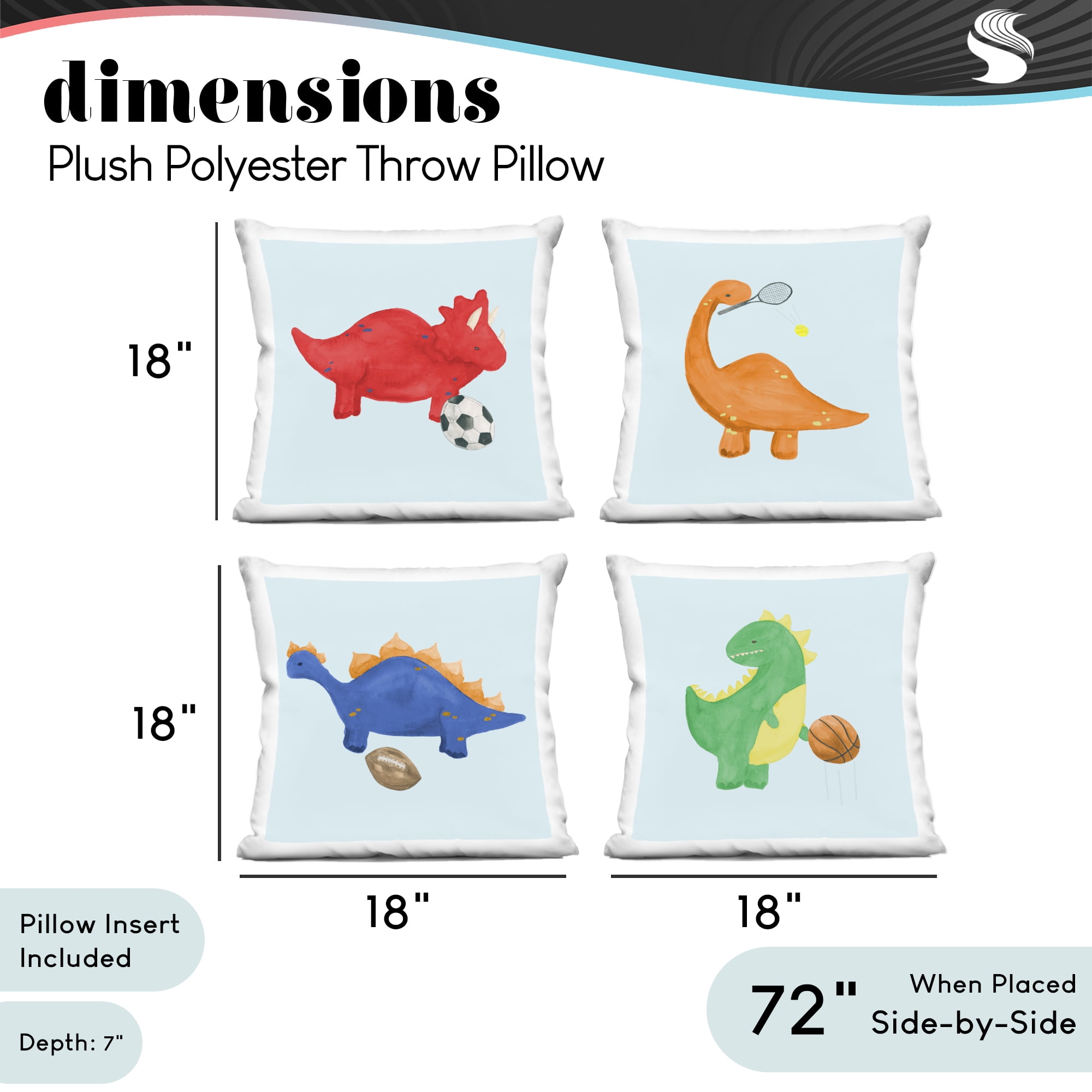Stupell Industries Baby Dinos Playing Sports 4 Piece Decorative Printed Throw Pillow Set, design by Lucille Price