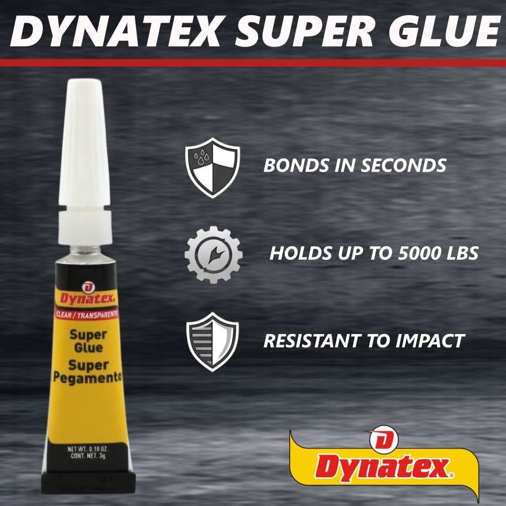 Dynatex .10 oz Super Glue Instant Adhesive - Bonds Glass Metal Plastic Rubber, 5000 PSI Strength, Clear Bond, Up to 175°F, Stronger Than Standard (12-Pack)