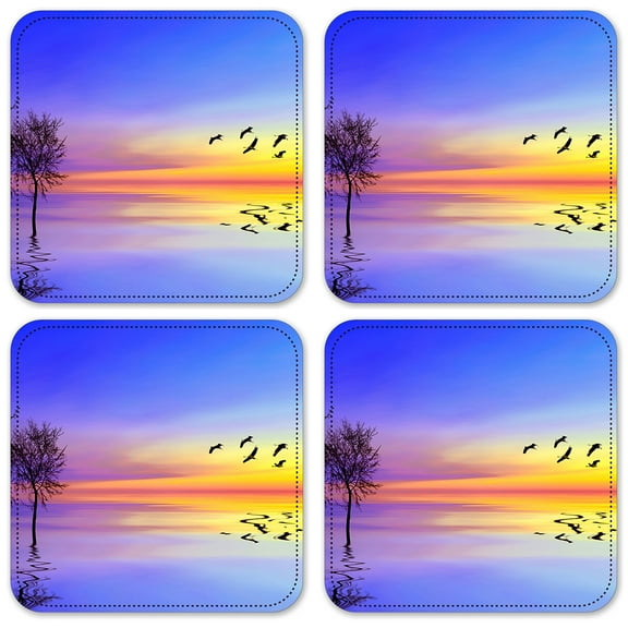 Vinyl Drink Coasters - Set of 4 - Geese Over Water