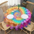 thumbnail image 3 of Colorful Tie Dye Mandala Pattern Round Tablecloth 60"x60",Wrinkle Wipeable Table Cloth for Kitchen Dining Room Picnic Patio Party, 3 of 6