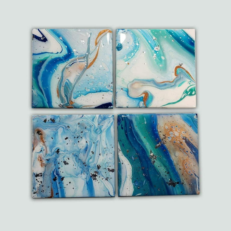 12 Pack Ceramic Tiles for Crafts Coasters, Ceramic White Tiles Unglazed 4x4  with Cork Backing Pads, Use with Alcohol Ink or Acrylic Pouring, DIY Make