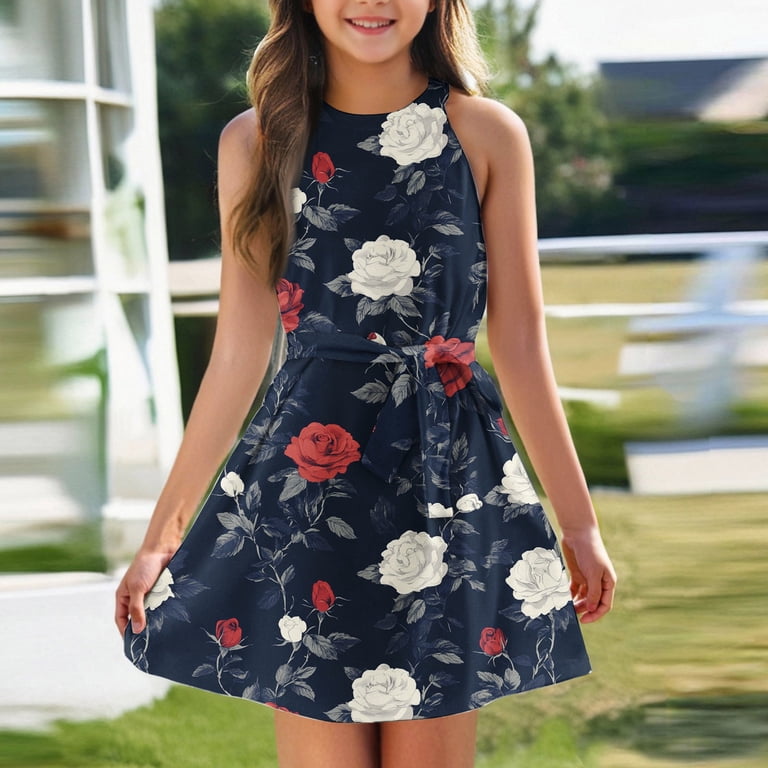 Tqwqt Girls Halter Dresses Summer Sleeveless Girls Sundress Size 10-12 Kids Tie Front School Dress Cute Floral Print Tween Girls Clothes Vermilion 160 Tqwqt Girls Halter Dresses Summer Sleeveless Girls Sundress Size 10-12 Kids Tie Front School Dress Cute Floral Print Tween Girls Clothes Vermilion 160