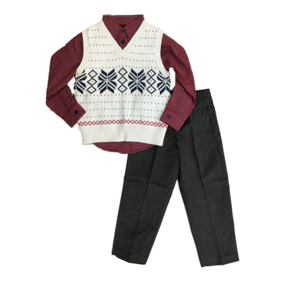TFW Toddler Boys Suit White Snowflake Vest Plaid Shirt & Pants Set Outfit 4T