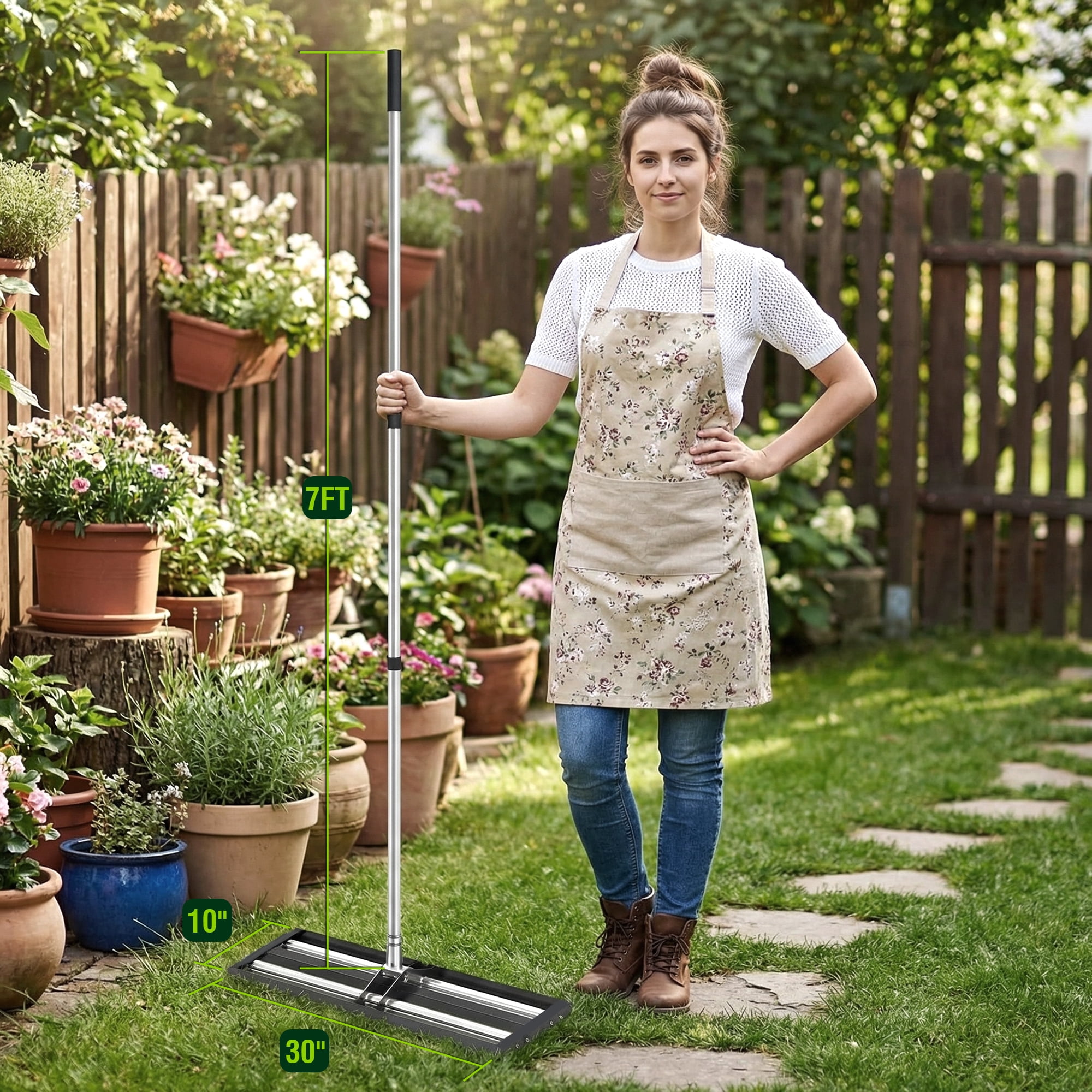 40"x10" Lawn Leveling Rake with Stainless Steel Handle, Durable Lawn Leveler Tool for Lawn, Yard & Garden