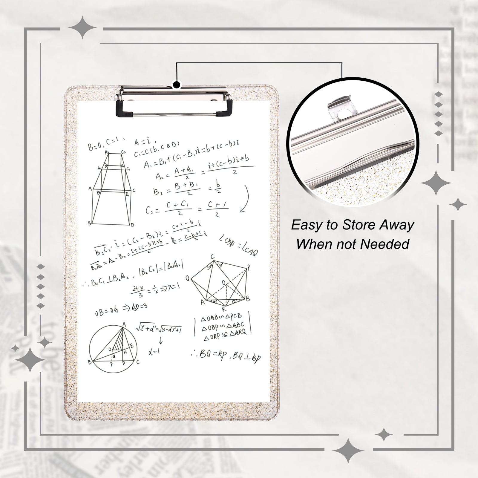 Uxcell Plastic Clip Boards, A4 Size Gold Tone Stylish Clip Boards Glitter Design Cute Clipboards Office Supplies for Restaurant Shop Store Note Memo Card Sign Holder
