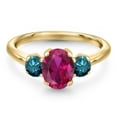 thumbnail image 3 of Gem Stone King 10K Yellow Gold Red Created Ruby and Blue Diamond Engagement Ring for Women | 1.89 Cttw | Oval 8X6MM | Gemstone July Birthstone | Size 6, 3 of 6