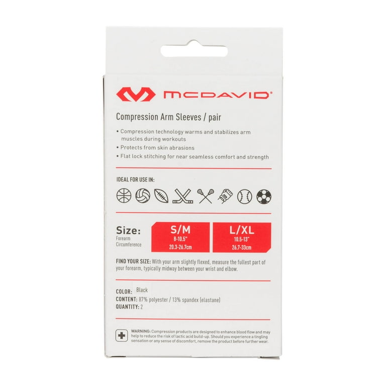 McDavid Sport Compression Arm Sleeves Pair, Black, Unisex, Adult