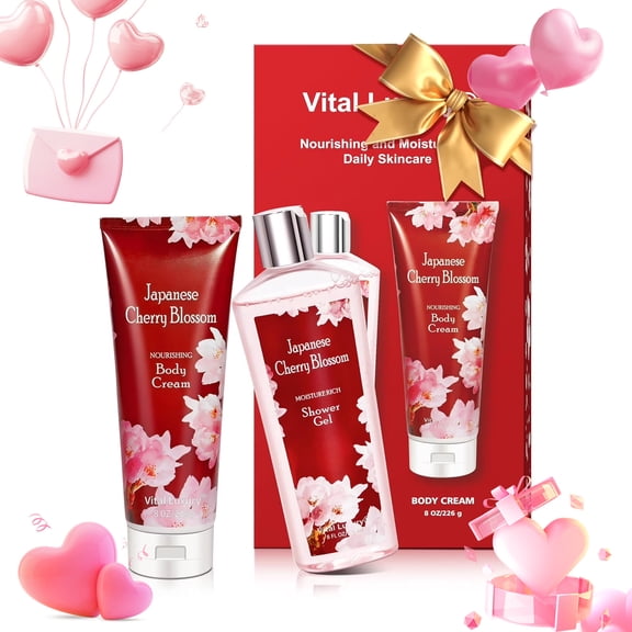 Vital Luxury Shower Gel&Body Cream Gift Set,Japanese Cherry Blossom Scent for Unisex,8 fl oz Each