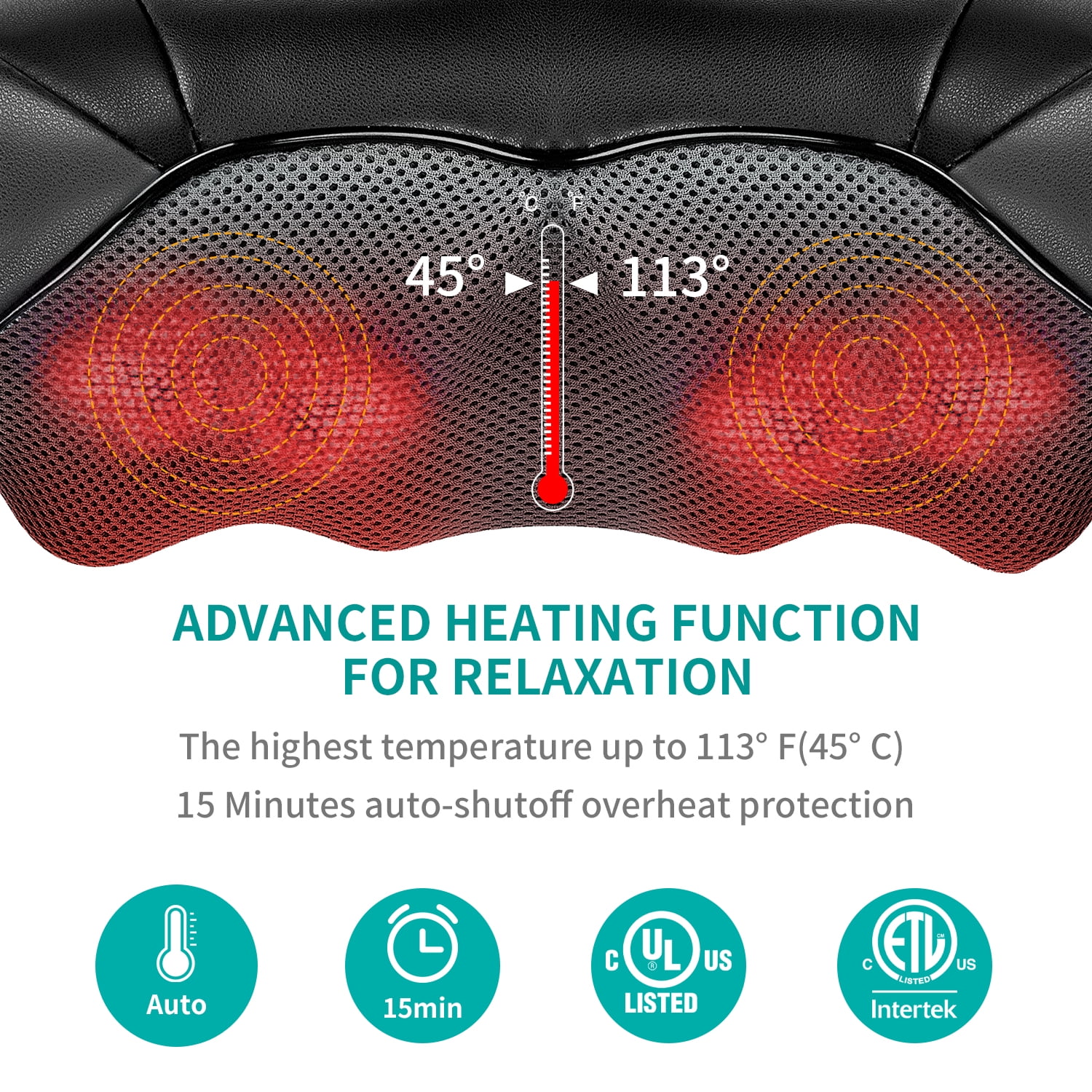 Nekteck Neck Massager with Heat, Deep Kneading Shiatsu Neck and Neck Massager for Pain Relief Deep Tissue, Electric Massage Pillow, Home/Office/Work/Home/School Use, Father Days Gifts(NOT Cordless)