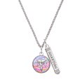 thumbnail image 1 of Delight Jewelry Silvertone Domed Multi Color CVT Silvertone Guardian Angel Bar Charm Necklace, 23", 1 of 4