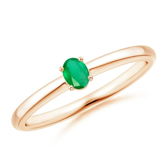 ANGARA Natural Classic Solitaire Oval Emerald Promise Ring in 14K Rose Gold for Women (Size-4x3mm) | May Birthstone, Birthday, Anniversary, Jewelry Gift for Women | Natural Emerald Ring