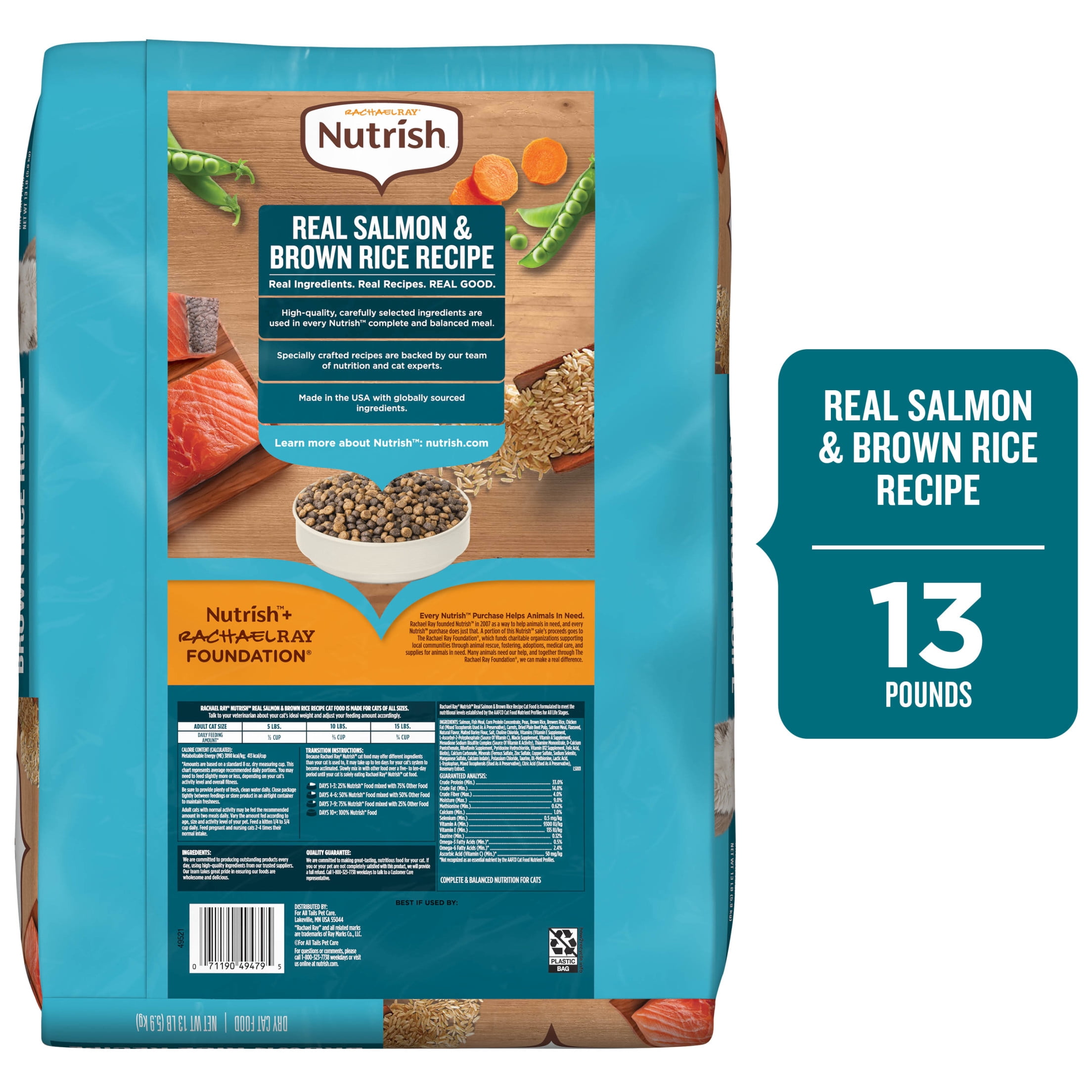 Rachael Ray Nutrish Dry Cat Food Real Salmon & Brown Rice Recipe, 13 lb.