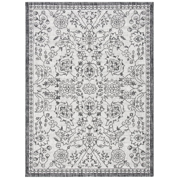 SAFAVIEH Courtyard Skylar Floral Indoor/Outdoor Area Rug, Grey/Black, 9' x 12'