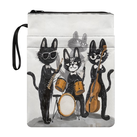 HELLHERO Cat Band Graphic Design Book Sleeve Protector Pouch with Lightweight Polyester Notebook Wraps with Handle for Hardcover Notebook Easy Carry Book Case