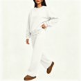 thumbnail image 3 of Szluipve 2 Piece Sets for Women 2 Piece Loungewear Set, Crew Neck Oversized Sweatshirt & High Waist Wide Leg Pants, Solid Color Fleece Casual Matching Tracksuit White 2XL, 3 of 6