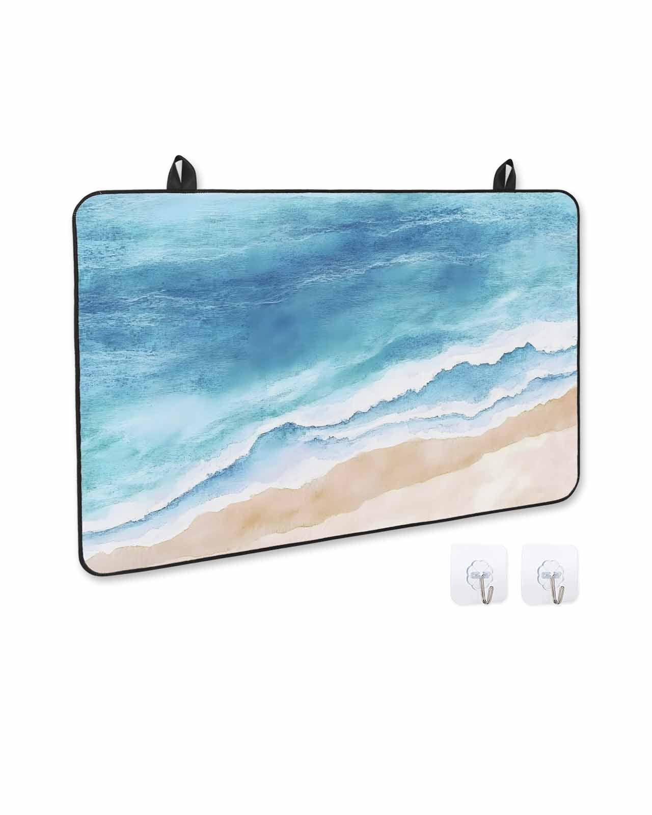 nqOlkjepod Large Induction Cooktop Protector Mat 24"x21", Blue Waves Stove Top Covers for Electric Stove, Gradient Beach Abstract Oil Painting Art Stove Burner Cover Mats, Glass Top Stove Cover
