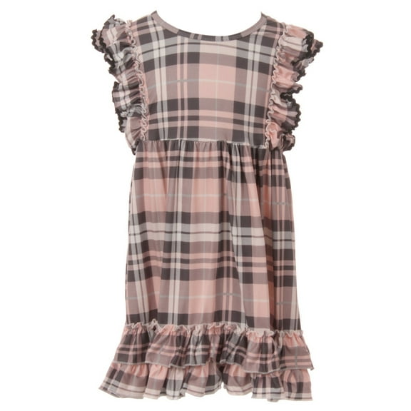 Little Girl Dress Kids Plaid Lovely Ruffle Birthday Party Flower Girl Dress Pink 2T XS (201336)