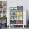 thumbnail image 4 of Bathroom Floor Storage Cabinet,40"H Metal Locker, Small White Cabinets With 2 Adjustable Shelves & 4 Doors,Freestanding Sideboard,Pantry Cabinet For Small Spaces,Hallway,Home Office, Kitchen, 4 of 10