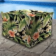 thumbnail image 3 of Jordan Manufacturing 23" x 25" Cypress Midnight Black Leaves Rectangular Outdoor Pouf Ottoman with Flange, 3 of 10