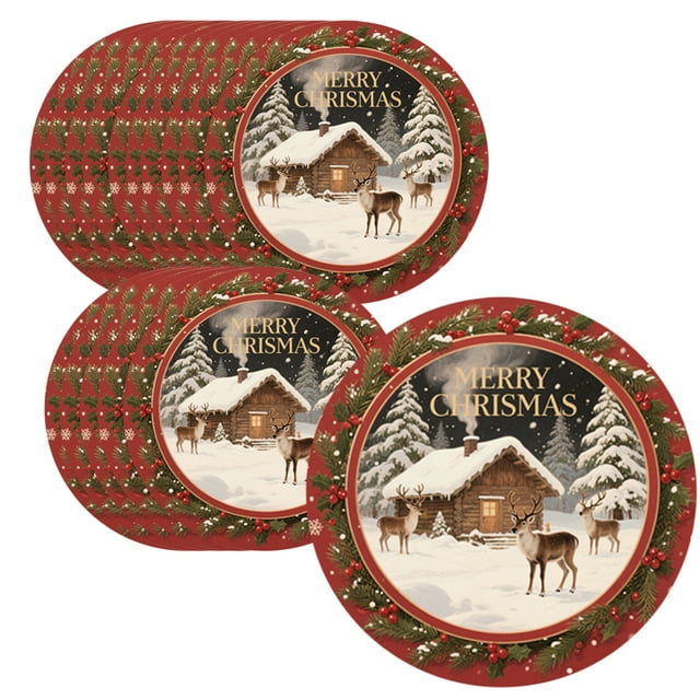 REZUOFI 16 Pcs Christmas Party Plates Disposable Santa Snowflake Design Holiday Tableware for Festive Gatherings 9in