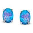 thumbnail image 2 of Bling Jewelry Womens Simple Classic Opal Oval Stud Earrings Gold Plated Silver 7MM, 2 of 4