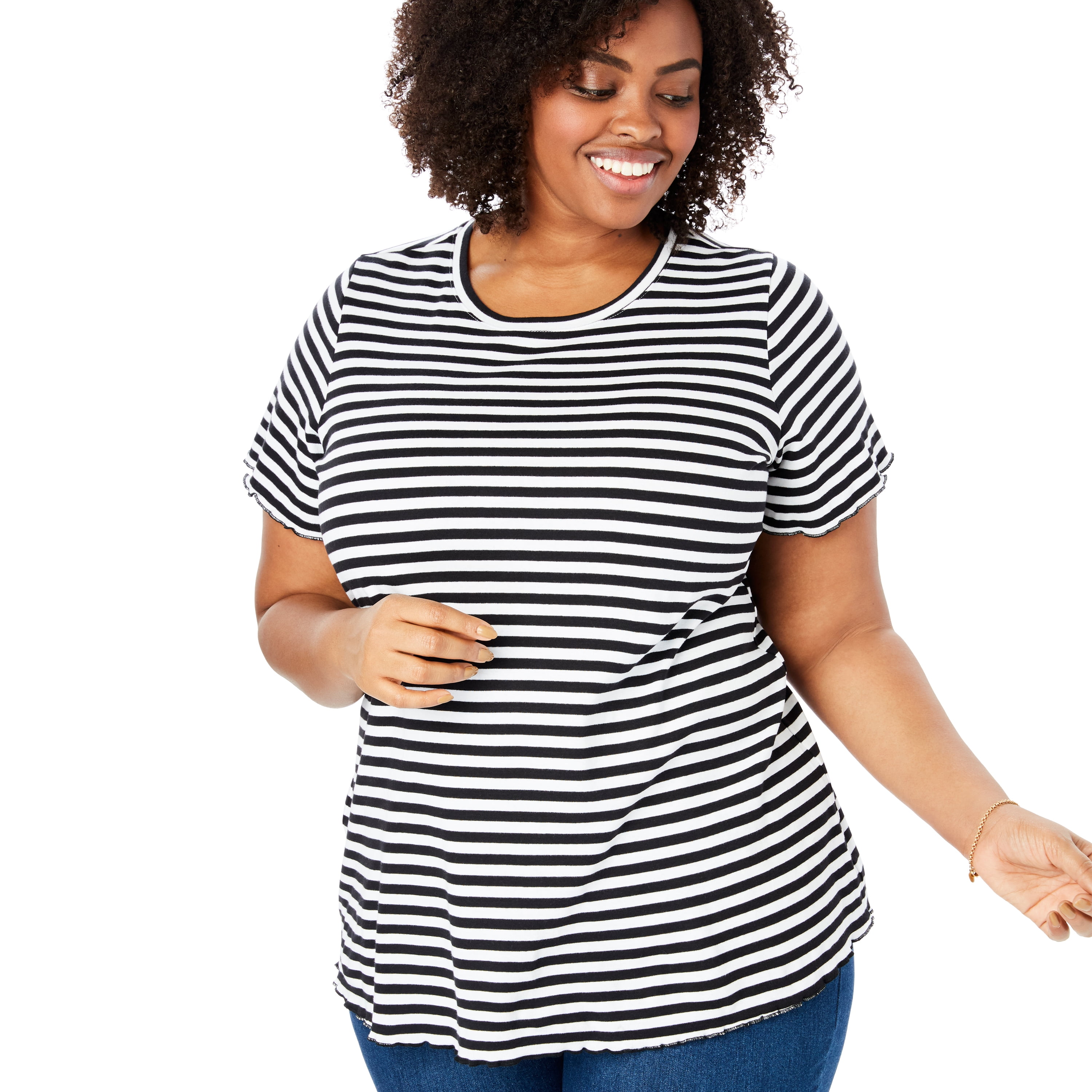 Plus Size Ruffle-Edge Tee Shirt - 22 