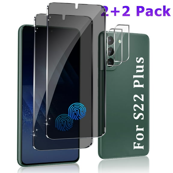 [2 2 packs] Suitable For Samsung Galaxy S22 Plus privacy screen protector, [compatible with fingerprint] [anti spy] Galaxy S22 Plus 6.6-inch camera lens glass protector