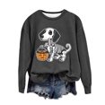 thumbnail image 4 of LYEAA Halloween Crew Neck Sweatshirts Women Long Sleeve Regular Ribbed Cuff Casual Wear Skull Holiday Clothes Gray M, 4 of 4