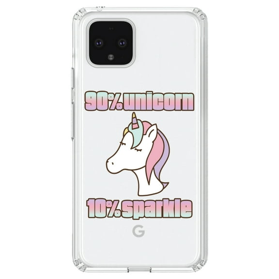 DistinctInk Clear Shockproof Hybrid Case for Google Pixel 4 XL (6.3" Screen) - TPU Bumper Acrylic Back Tempered Glass Screen Protector - 90% Unicorn 10% Sparkle
