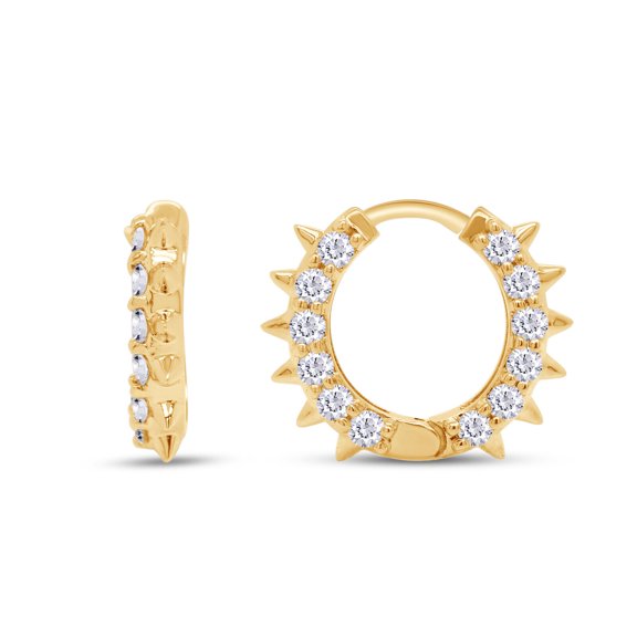1/2ct Round Cut White Diamond Huggie Hoop Earrings 10K Solid Yellow Gold