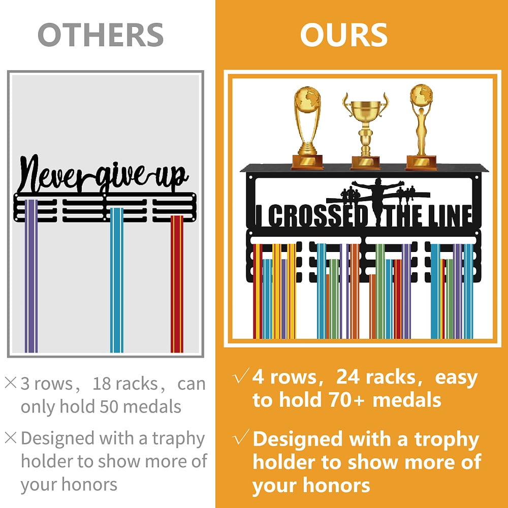 Running Race Medal Holder Wall Hanger Trophy Shelf with Hooks Marathon Iron Medals Display Awards Hanging Rack Ribbon Organizer