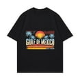 thumbnail image 4 of T-shirt Black Gulf Of Mexico Sunset Palm Trees And Birds Graphic Print Est 1550 Beach Vacation Travel Casual Wear, 4 of 4