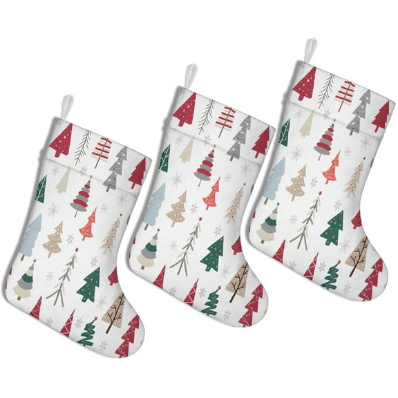 Christmas Stockings Multicolor Christmas Tree Pattern Personalized 3 Pack 14.8 Inch