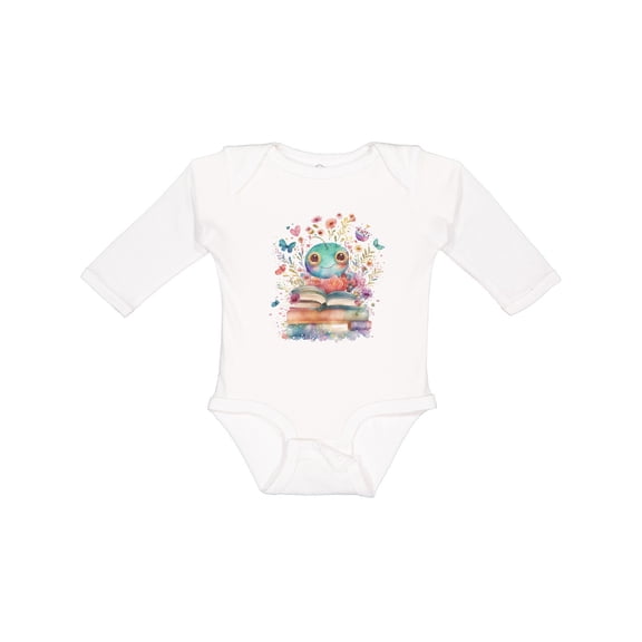 Inktastic Bookworm Flowered Reading Girls Long Sleeve Baby Bodysuit