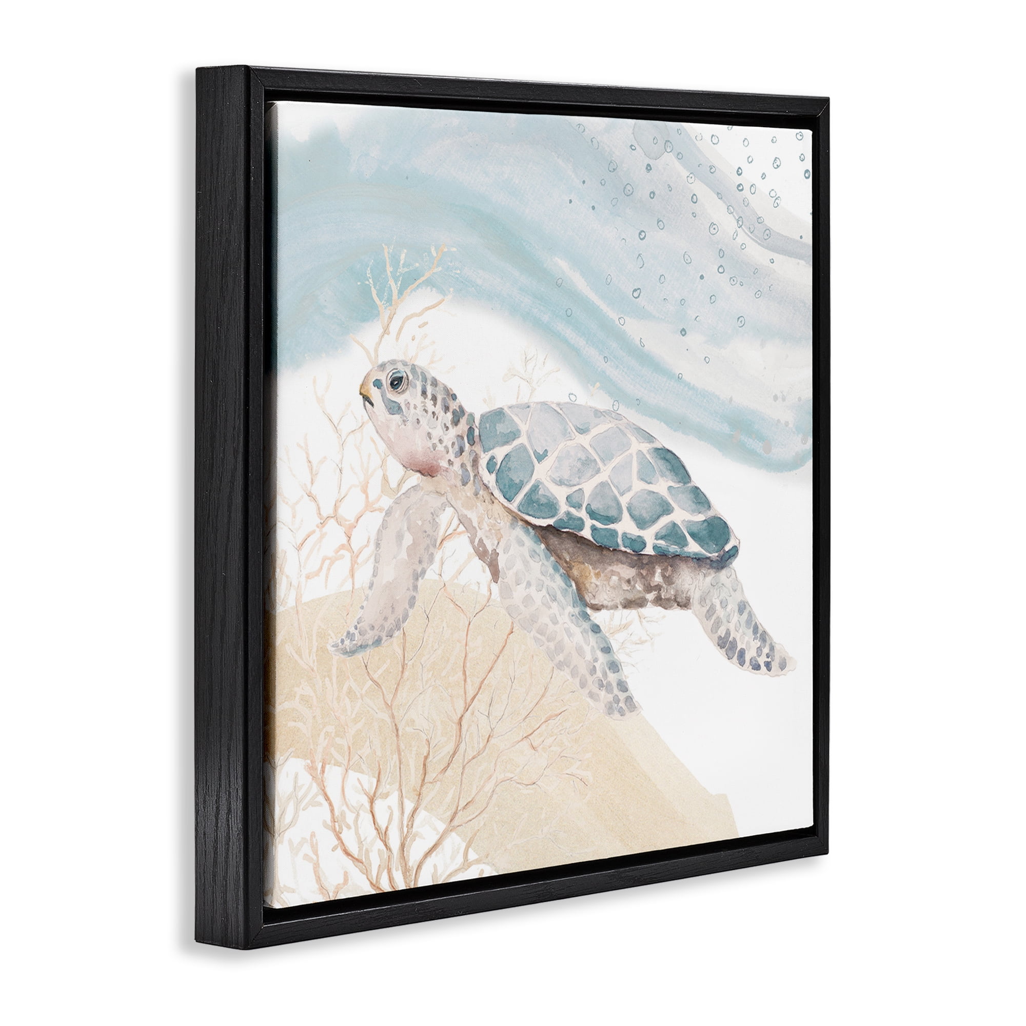 Stupell Industries Swimming Aquatic Turtle Animals & Insects Painting Black Floater Framed Canvas Art Print Wall Art, 25 x 25