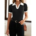 thumbnail image 2 of Women's Short Sleeve V Neck T Shirts 2024 Summer Knit Slim Fitted Basic Solid Color Tee Tops, 2 of 6