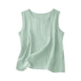 thumbnail image 2 of Qwertyu Womens Cotton Linen Tank Tops Round Neck Sleeveless Tops Summer Solid Color Shirts Mint Green 3XL, 2 of 9