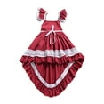 thumbnail image 2 of Zpanxa Toddler Girls Princess Dress, Little Girls Party Wedding Formal Dress, Flying Sleeves Lace Hollow Out Irregularity Long Dress, Kids Pageant Flower Girl Sleeveless Dress Red (12-18 Months), 2 of 8