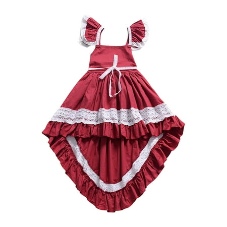 

Girls Princess Dress with Train Toddler Elegant Ruffle Sleeve Lace Hi-Lo Swing Dresses Christmas Birthday Party Dress