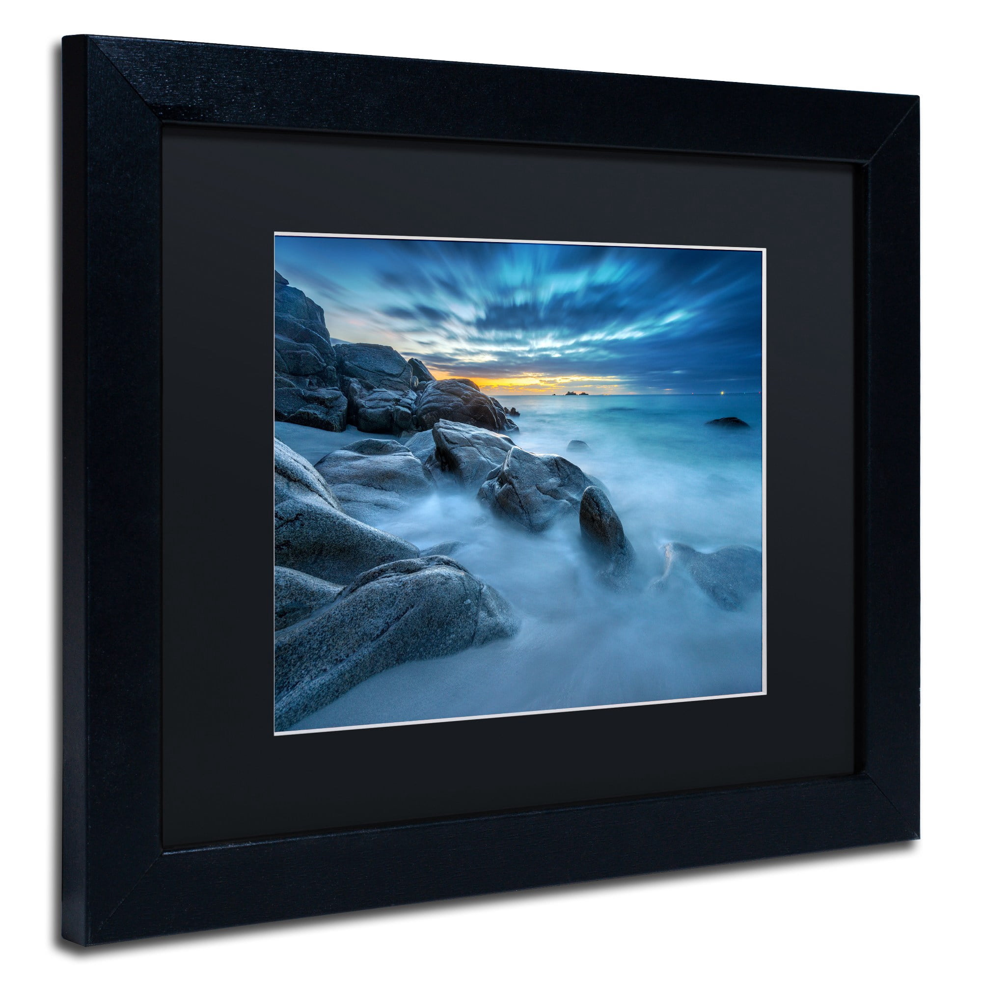 Trademark Fine Art "Blue Hour for a Blue Ocean" Canvas Art by Mathieu Rivrin, Black Matte, Black Frame