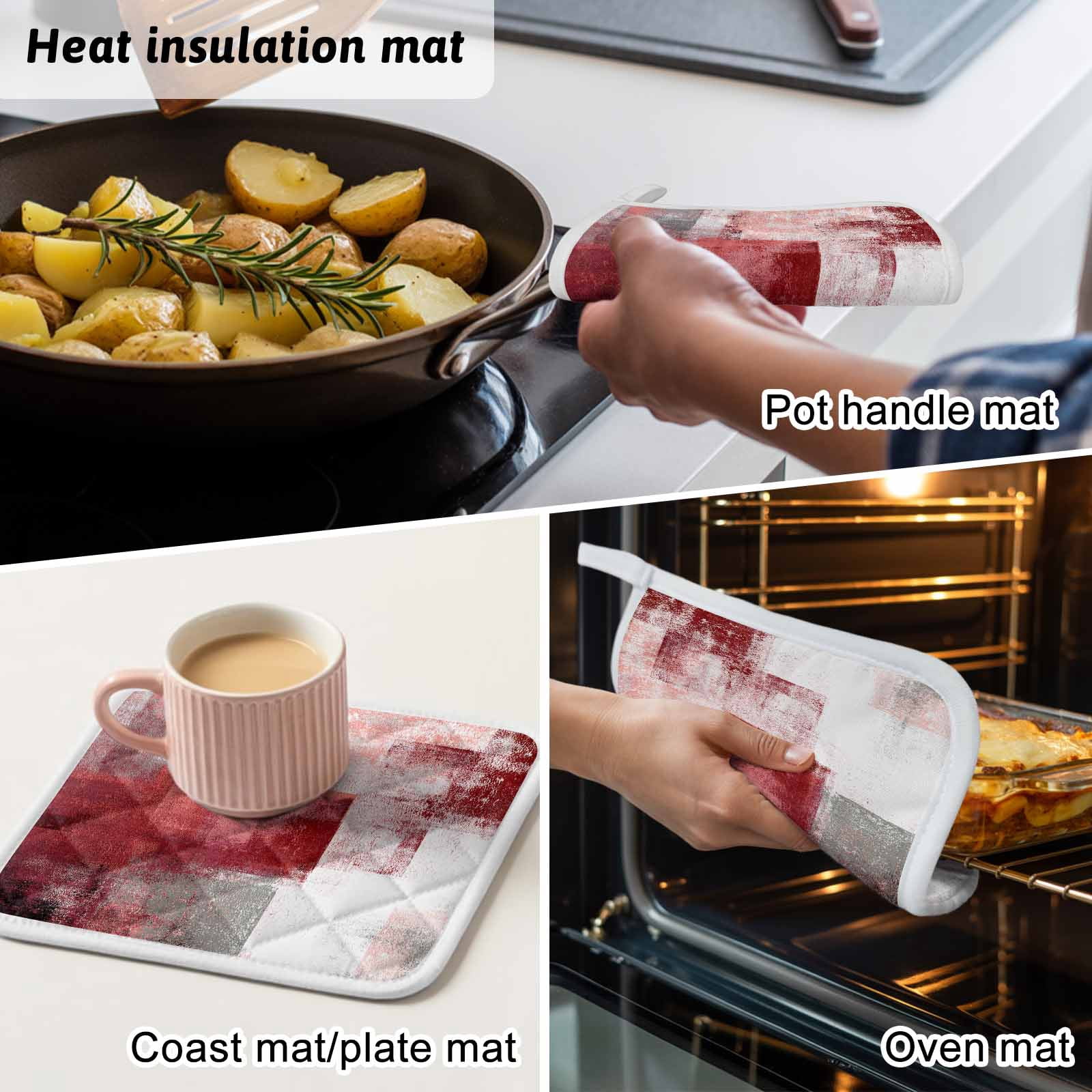 Red Grey Oil Painting Pot Holders for Kitchen Heatproof Potholder, 2 Pack Abstract Modern Street Smear Art Hot Pads Multipurpose Oven Pads Cloth Potholders Trivet for Cooking and Baking