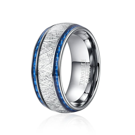 10mm Tungsten Rings for Men Imitated Meteorite and Carbon Fiber Inlay Dome Wedding Bands Size 7-12