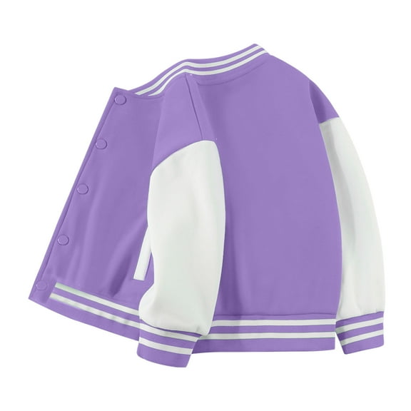 Kids Baseball Jackets Boys and Girls Varsity Coat Buttons Cardigan Letter Sport Letterman School Jacket Size for 4-5 Years,Purple