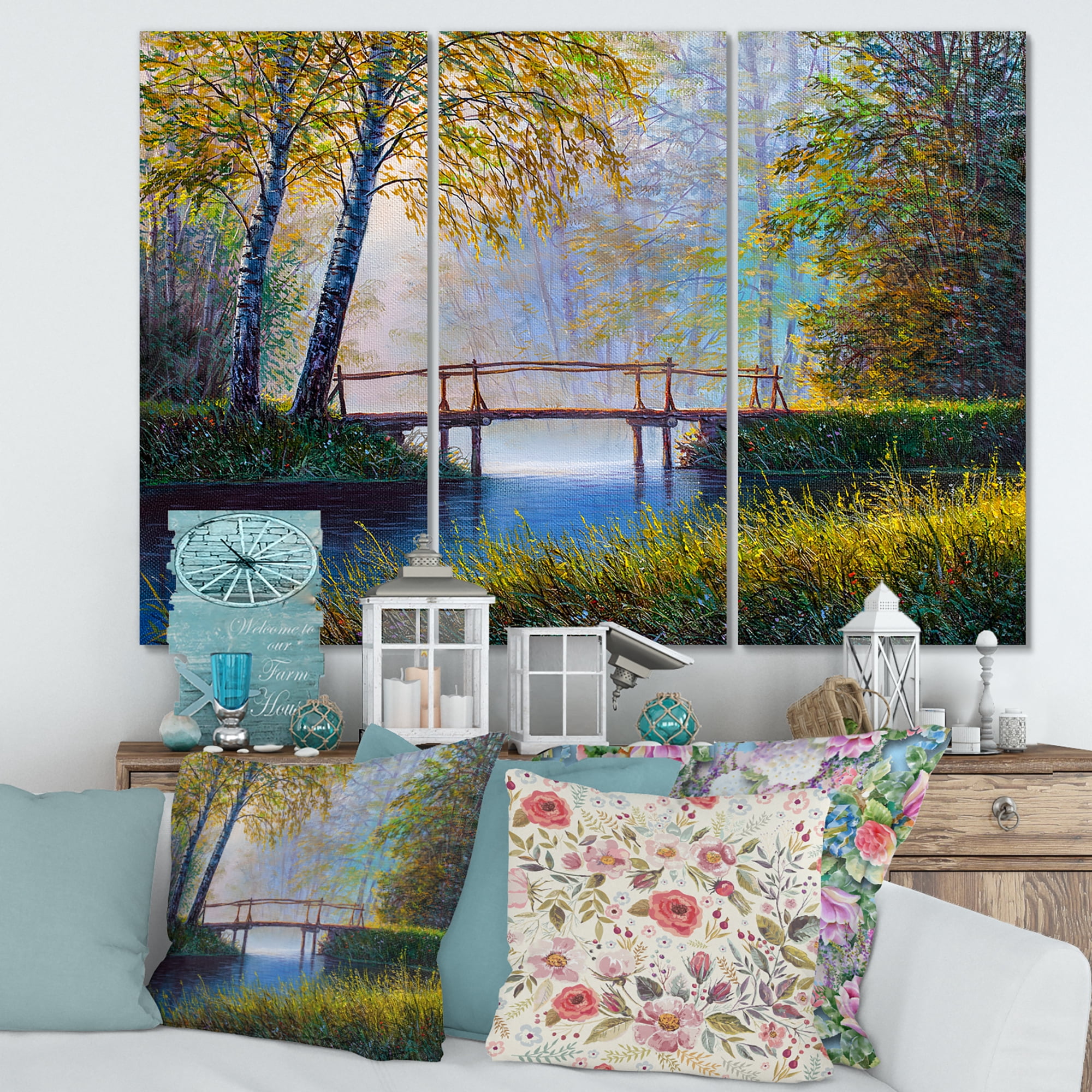 Designart ' Sunrise Glow and The Awakening Spring Forest ' Lake House Canvas Wall Art Print