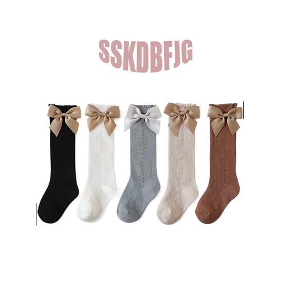 SSKDBFJG Baby Girls Knee High Socks Baby Girls Bow Stockings Cotton Uniform Stockings Dress Socks 5 Pack,0-3Mouths