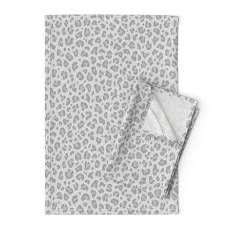 

Printed Tea Towel Linen Cotton Canvas - Punk Grey Animal Leopard Cheetah Safari Light Gray Neutral Medium Print Decorative Kitchen Towel by Spoonflower