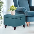 thumbnail image 6 of Homebeez Fabric Square Storage Ottoman with Wood Legs for Living Room Coffee Table, Blue, 6 of 10
