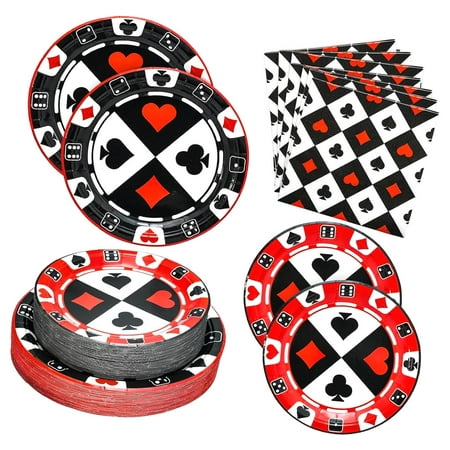 Myst Design 180PCS Casino Party Supplies for 60, Poker Night Paper Plates and Napkins Set for Casino Themed Birthday Party Decor, Including Dinner Plates, Dessert Plates, Napkins