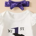 thumbnail image 5 of Odeerbi Baby Girls Outfits First Halloween Jumpsuit Romper with Tiered Bloomers Diaper Cover Set Cute Printed Long Sleeve Bodysuit with Headband Set Infant Clothes Purple, 5 of 9