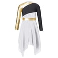 thumbnail image 2 of YONGHS Kids Girls Long Sleeve Gold Metallic Ballet Liturgical Praise Lyrical Dance Dress White 6, 2 of 7